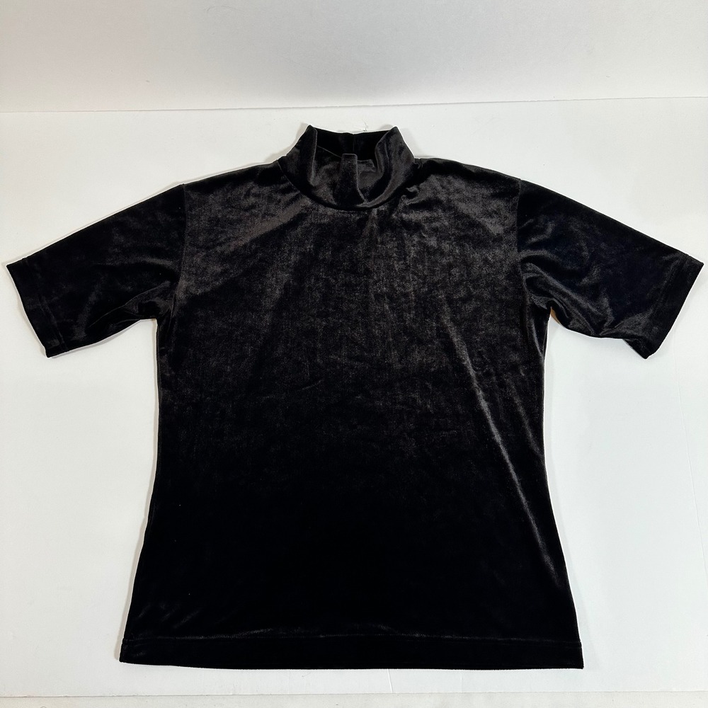 Vintage Black Velvet Mock Neck Top Blouse Womens M Witchy Goth 90s USA Stretch
